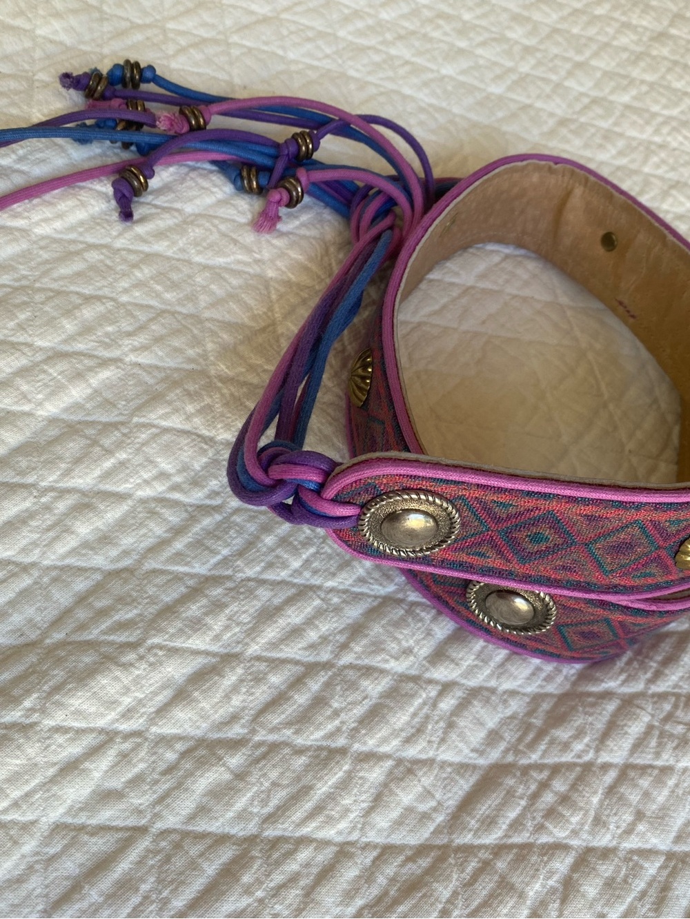 Boho Concho Purple Blue Woven Tapestry Belt Tassels Bead VTG Festival Western M - Picture 15 of 16